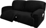Extra Wide 75" - 100", Reclining 2 Seater Sofa, Extra Wide Reclining Love Seat Slipcover, 6-Piece Velvet Stretch, Reclining Sofa Covers, Thick, Soft, Washable (Black)