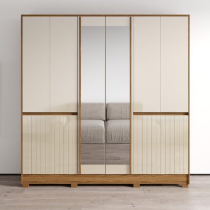 Wardrobe — Contemporary Storage Closet with Hanging Rod and Shelves — 87.4H x 85W x 19D inches — /Off White
