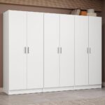 6 Doors Storage Cabinet with Ample Shelves Space 94 Inch Utility Armoire Closet Entryway and Bedroom Organization Unit (White)
