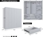 Large Armoire Wardrobe Closet with Drawers and Shelves, White Bedroom Armoires with 6 Doors 2 Hanging Rods, Wooden Freestanding Wardrobe Armoire for Bedroom Organizer，23.6"D x 70.8"W x 77.8"H - Image 2