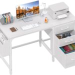 White Computer Desk with File Drawers Cabinet, 47 Inch Home Office Desks with  Filing Cabinet for Small Space, Modern Writing Table PC Desks, White