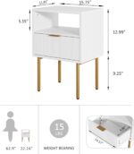 Nightstand,Morden Bedside Table with Gold Frame,Small White Night Stand,End Table,Bedside Furniture,Side Table with Drawer and Shelf for Bedroom,Living Room (1Drawer, White) - Image 2