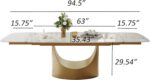 Modern Extendable Dining Room Table - 63" to 94.5" Extendable Dining Room Table for 6-12, White Sintered Stone Top with Golden Metal Base, Easy Assembly (Kitchen Table Only) - Image 2