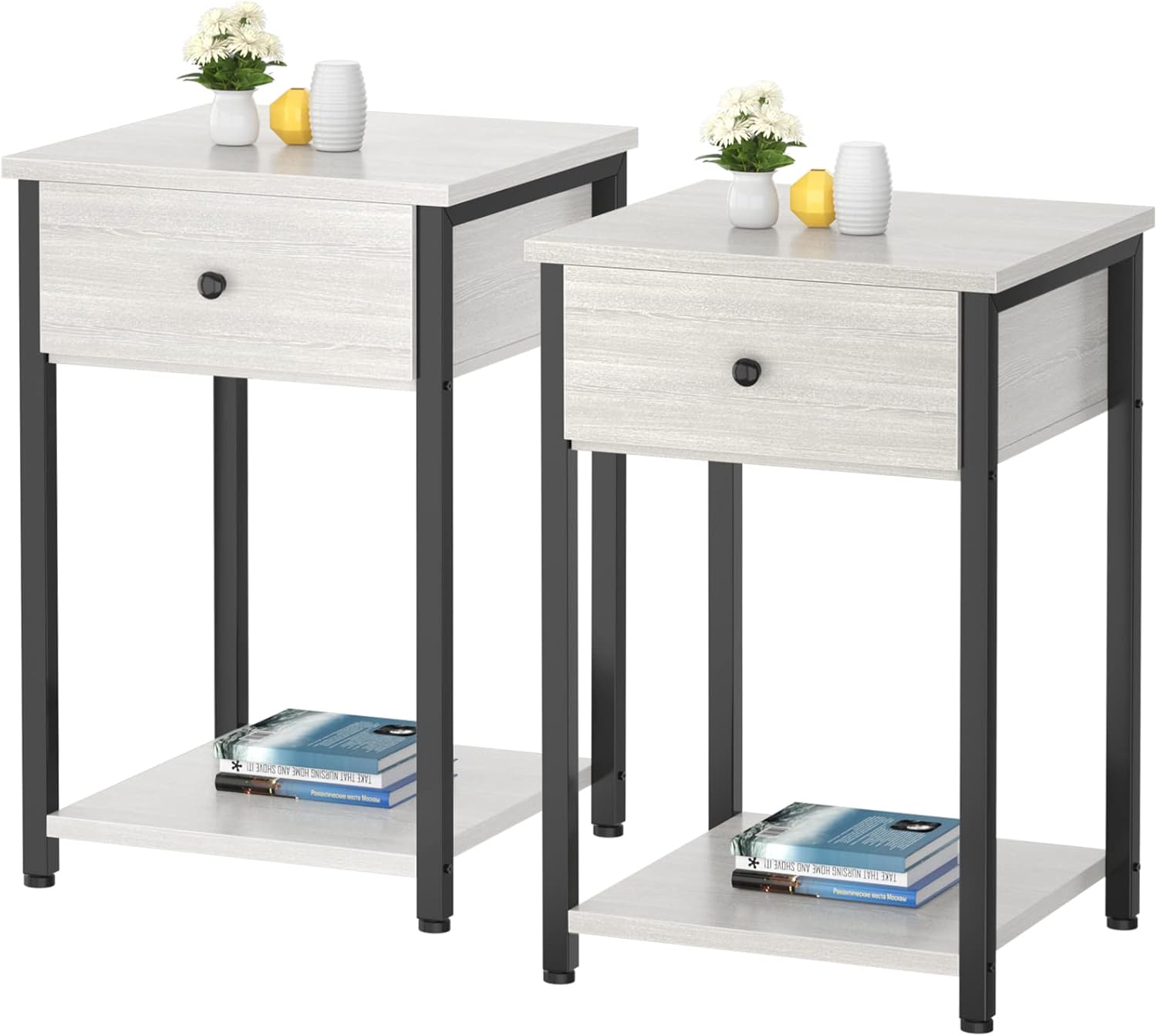 616oMNxhDUL._AC_SL1500_.jpg Nightstand Set of 2 Modern End Table Side Table with Drawer and Storage Shelf Wood Night Stand Greige Bedside Table for Bedroom, Living Room, Sofa Couch, Hall, Easy Assembly, Greige - Image 1