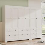 6 Door 71" Tall Wardrobe Closet - White Wooden Freestanding Storage Armoire – Large Capacity Modular Cabinet with Drawers, Space-Saving Durable Design for Bedroom & Closet Organization