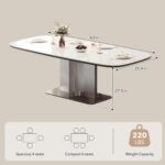 63" Modern Sintered Stone Dining Table for 6, Glossy White Rectangular Kitchen Table with Wood-Reinforced Top & Metal Pedestal Base, for Standard Dining Room, Kitchen & Family Gatherings - Image 2