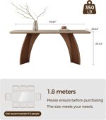 71" Sintered Stone Dining Table for 6, Rectangular Kitchen Table with Solid Wood Pedestal, Luxury Mid Century Modern Dinner Table for Dining Room - Image 2