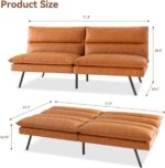 Convertible Armless Futon Sofa Bed,3" Memory Foam Modern Loveseat Couch,71" L Sleeper Sofa Bed,Small Splitback Modern Faux Leather Futon Sofa for Living Room,Home Office,Apartment,Brown - Image 2