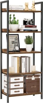 Bookshelf, 5 Tier Bookshelves, Home Office Bookcase Shelf Storage Organizer, Free Standing Storage Shelving Unit for Bedroom, Living Room and Home Office, Vintage