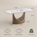 71"  Modern Dining Table for 6-8, Matte White Dining Table Sintered Stone Dining Tabletop with Bronze Carbon Steel Pedestal for Dining Room (Table Only) - Image 2