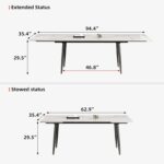 62.9"-94.4" Modern Extendable Dining Table for 6 to 10 Seats, Rectangular Sintered Stone Table with High Hardness and Easy Maintenance for Dining Room Family Gathering, White Top - Image 2