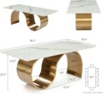 79" Sintered Stone Dining Table for 6-8, Luxury Rectangular Kitchen Table with Stainless Steel Base, Large Stone Dining Room Table for Living Room, White and Gold - Image 2
