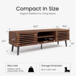 Mid Century Modern TV Stand, 52" Slatted TV Console with Sliding Doors and Storage for TVs Up to 60 Inches, Small Entertainment Center Media Console Cabinet for Living Room - Walnut Brown - Image 2