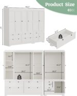6 Door 71" Tall Wardrobe Closet - White Wooden Freestanding Storage Armoire – Large Capacity Modular Cabinet with Drawers, Space-Saving Durable Design for Bedroom & Closet Organization - Image 2