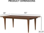 Mid-Century Modern 82-inch Wood Rectangle Dining Table with Soft Round Edge Top and Gold-Capped Legs, Easy Assembly for Home, Kitchen and Living Room, Walnut - Image 2