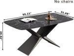 55.11IN Dining Table - Marble Dining Table with Unique Textured Countertops(Thickened Rectangular) & Metal Geometric Base|Modern Luxury Style, Bump Proof Rounded Corners - Image 2