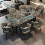 Dinner Table - 55" Modern Dinner Table for 4-6 with Rectangular Base & Luxury Artistic Tabletop for Kitchen & Dining Room (No Chairs)