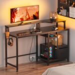 Computer Desk with Drawers and Power Outlet, 55 inch Gaming Desk with Monitor Stand Cup Holder Hook, Work Desk with Height-Adjustable Feet, Black - Image 2