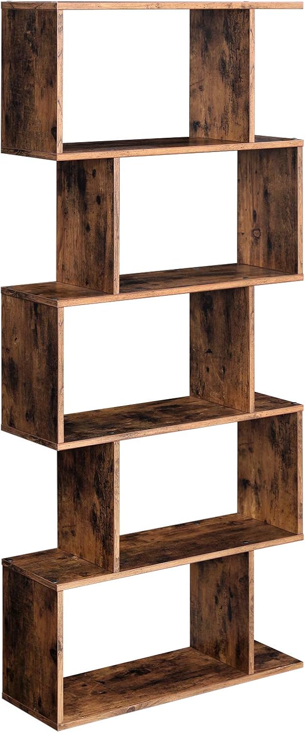 711cDV8rieL._AC_SL1500_.jpg Bookcase, 5-Tier Bookshelf, Display Shelf and Room Divider, Freestanding Decorative Storage Shelving, Rustic Brown , 27.6”L x 9.4”W x 62.6”H (70 x 24 x 159 cm) - Image 1