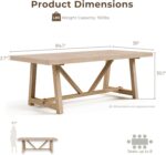 Farmhouse 84-Inch Rectangle Solid Wood Dining Table with Plank and Beam Base, , Seats Up to 8, for Kitchen, Home Office, Natural Oak - Image 2