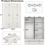 Armoire Wardrobe Closet with Doors: 89" Extra Tall White Wardrobe with Storage on Top, Bedroom Armoires with 4 Doors and 4 Drawers, Large Wood Closet Armoire for Hanging Clothes (B, 63") - Image 2