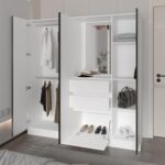 Wardrobe Organizer with Mirror and Storage Compartments, White - Image 2