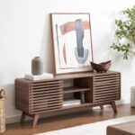 TV Stand, Mid Century Modern TV Stand for 55/60/65 inch TV, Farmhouse TV Stand, Entertainment Center with Storage, TV and Media Consol for Living Room (Walnut, 59" Tall)