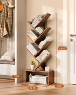 6 Tier Tree Bookshelf with Lights,  Book Tree Bookshelf with Storage Organizer, Small Corner Bookcase Floor Standing Book Shelf for Living Room, Bedroom & Home Office, Rustic Brown - Image 2