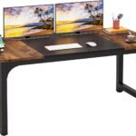 63 Inch Large Executive Computer Office Desk, Brown+Black
