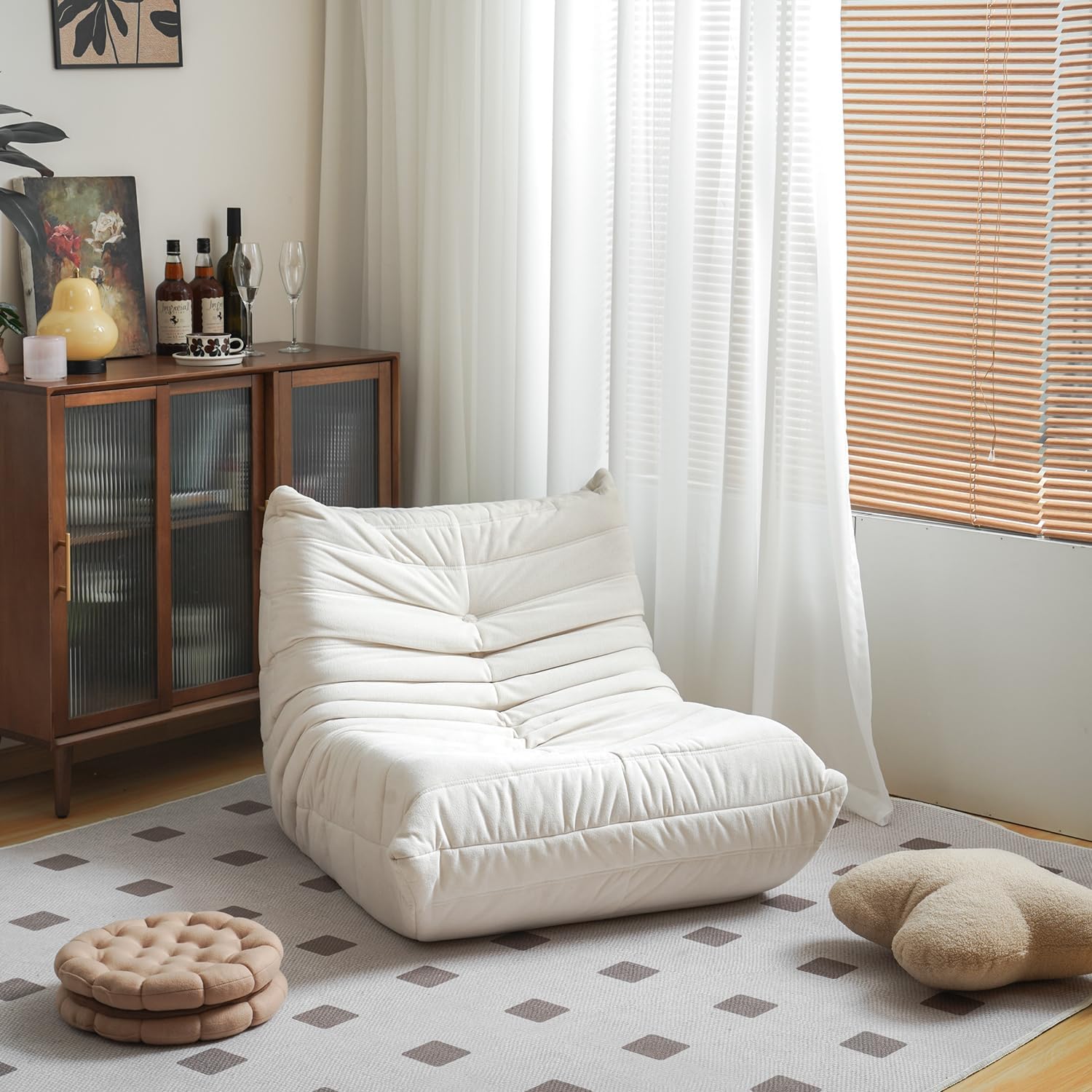 71Jd2bMKzZL._AC_SL1500_.jpg Chair, Mid Century Armless Floor Sofa, Soft Premium Microfiber Floor Lounge Chair, Foam Sofa Accent Chair for Living Room Bedroom and Office, (Single, Ivory) - Image 1