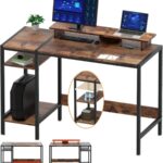 Gaming/Computer Desk - 47” Home Office Small Desk with Monitor Stand, Rustic Writing Desk for 2 Monitors, Adjustable Storage Space, Modern Design Corner Table.