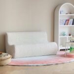 Single Foam Three Seater Sofa, 60 Inch Wide Armless Floor Sofa, One Piece High Density Foam, Removable and Machine Washable Cover, Ivory