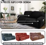 Extra Wide 75" - 100", Reclining 2 Seater Sofa, Extra Wide Reclining Love Seat Slipcover, 6-Piece Velvet Stretch, Reclining Sofa Covers, Thick, Soft, Washable (Black) - Image 2
