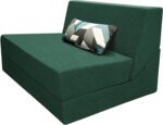 Convertible Chair Bed Sleeper with Memory Foam & Pillow Fold Out Chair Bed Couch Lounge Chaise for Living Room Bedroom Guest Room Home Office, Dark Green