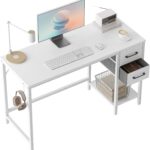 Computer Home Office Desk with 2 Drawers, 47 Inch Small White Desk Study Writing Table, Modern Simple PC Desk, White