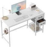 Computer Home Office Desk with 2 Drawers, 47 Inch Small White Desk Study Writing Table, Modern Simple PC Desk, White