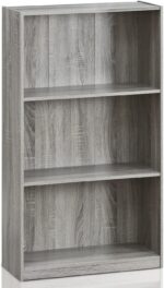Basic 3-Tier Bookcase Storage Shelves, French Oak Grey