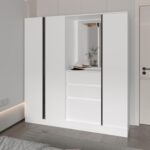 Wardrobe Organizer with Mirror and Storage Compartments, White