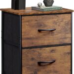 Night Stand, Small 2 Drawer Dresser, Nightstand with Fabric Bins for Bedroom, Closet, Dorm, Rustic Brown Wood Grain Print, 11.8" D x 15.7" W x 20.9" H