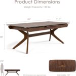 102" Mid-Century Modern Solid Wood  Extendable Dining Table with Steel Support, Walnut Finish, Seats 6–8 - Image 2