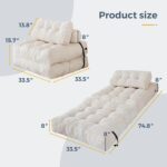 Folding Sofa Bed, Convertible Sleeper Chair with Pillow Foldable Mattress with Back Support, Portable Fold Out Chair Bed Comfy Floor Sofa Lounge for Living Room Bedroom, Beige, Single - Image 2
