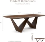 82.5" Mid-Century Modern Solid Wood  Dining Table with Steel Support, Walnut Finish, Seats 6–8 - Image 2