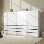Large Wardrobe Closet with 8 Doors: 75" White Armoire with 12 Drawers, Wooden Wardrobe for Hanging Clothes, Tall Storage Cabinet with Shelves and Hanging Rod (B+B+B+B, 126")