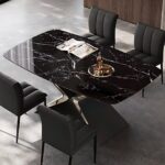 55.11IN Dining Table - Marble Dining Table with Unique Textured Countertops(Thickened Rectangular) & Metal Geometric Base|Modern Luxury Style, Bump Proof Rounded Corners