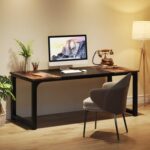 63 Inch Large Executive Computer Office Desk, Brown+Black - Image 2