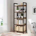 Bookshelf, 5 Tier Bookshelves, Home Office Bookcase Shelf Storage Organizer, Free Standing Storage Shelving Unit for Bedroom, Living Room and Home Office, Vintage - Image 2