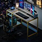 Gaming Desk with Monitor Stand, Storage and Marble Design - Adjustable Home Office Writing Desk - Image 2