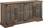 Glass Door Wood Universal TV Stand for TV's up to 64" Flat Screen Living Room Storage Cabinet Doors and Shelves Entertainment Center, 58 Inch, Rustic Oak
