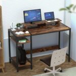 Gaming/Computer Desk - 47” Home Office Small Desk with Monitor Stand, Rustic Writing Desk for 2 Monitors, Adjustable Storage Space, Modern Design Corner Table. - Image 2