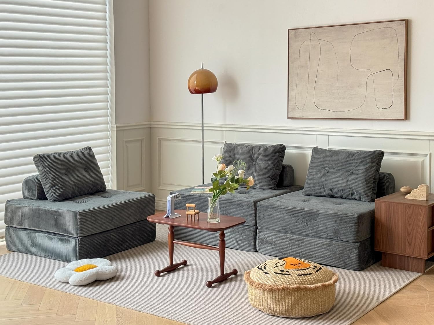 81NuCtCTOwL._AC_SL1500_.jpg Free Combination Convertible Folding Sofa Bed, Armless Foam Floor Sofa, Sleeper Floor Couch for Living Room and Bedroom Sleeper Chair with Pillow (Grey, 35 * 35 inch) - Image 1